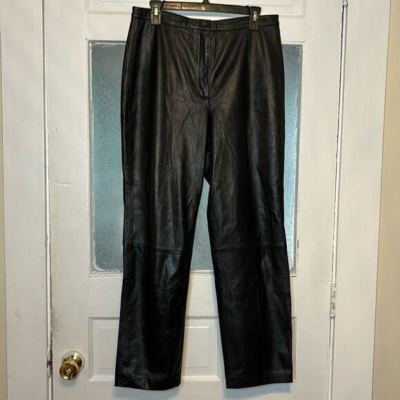 Apostrophe Women’s Genuine Black Leather Lined Straight Leg Pants Size 12 - Picture 1 of 10